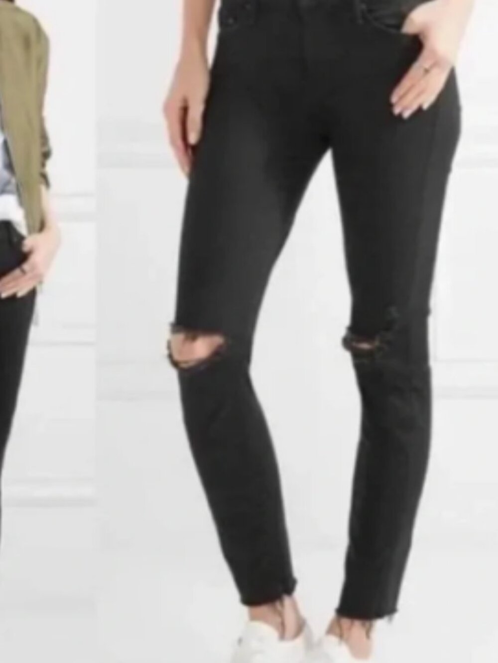 MOTHER The Looker Ankle Fray Jeans Guilty As Sin Black Distressed Size 25